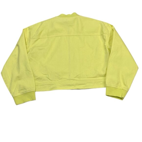 Nicole Miller Jacket Womens M Yellow Canvas Cropped Bomber Boxy Casual Vacation - Picture 2 of 8